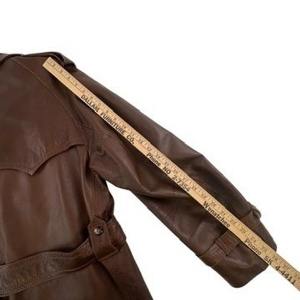 Stanley Blacker Leather‎ Coat 44 Mens Vintage Brown Trench Belted Long Jacket - Picture 11 of 16